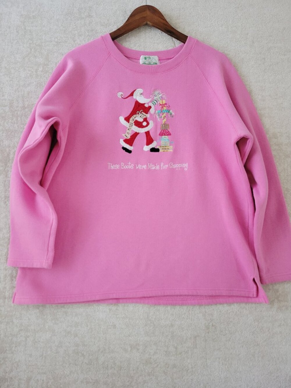 Vintage The Quacker Factory Holiday Crewneck Sweatshirt Large Womens Pink Santa